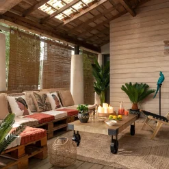 Mesa de apoio FACTORY castanha com rodas pretas