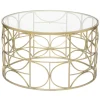 Mesa de centro em metal dourado com tampo de vidro 71cm