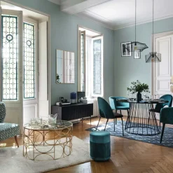 Mesa de centro em metal dourado com tampo de vidro 71cm