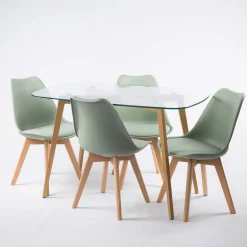 Mesa de cozinha GALLY com tampo de vidro