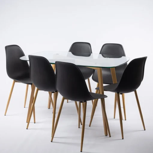 Mesa de cozinha GALLY com tampo de vidro