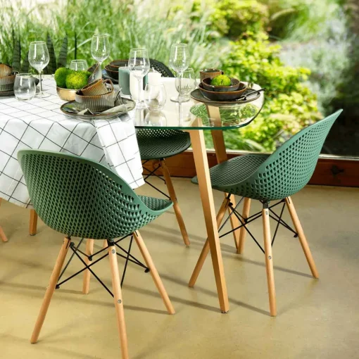 Mesa de cozinha GALLY com tampo de vidro