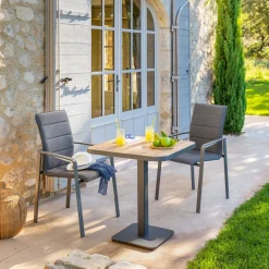 Mesa de exterior bistrô TYLA em alumínio e madeira acácia