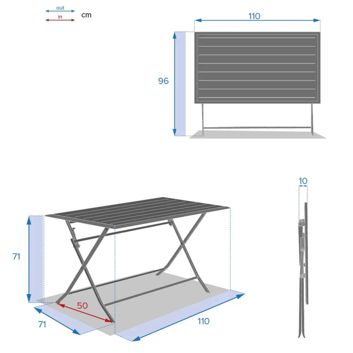 Mesa dobrável AZUA cinza graphite
