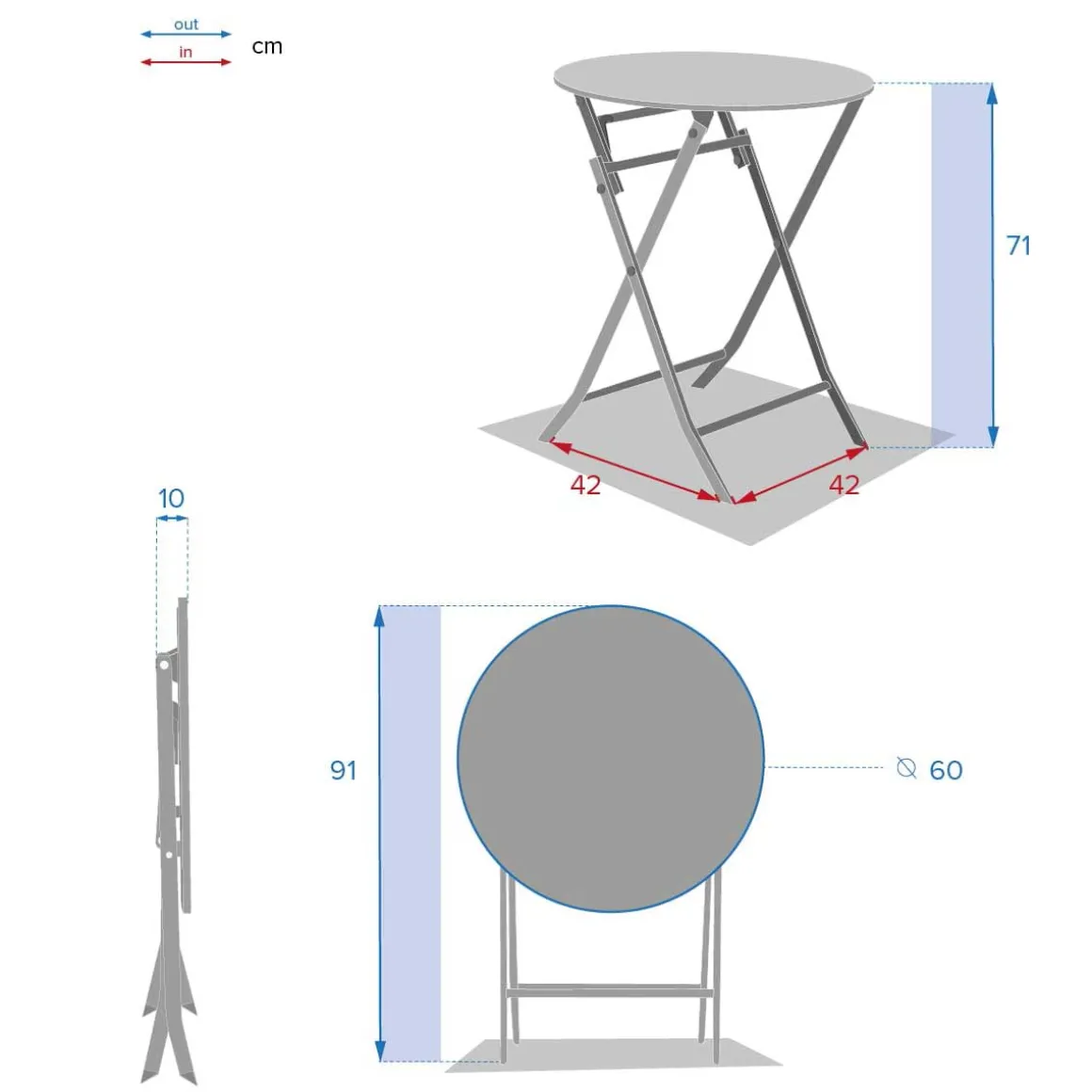 Mesa encartável GREENSBORO redonda azul