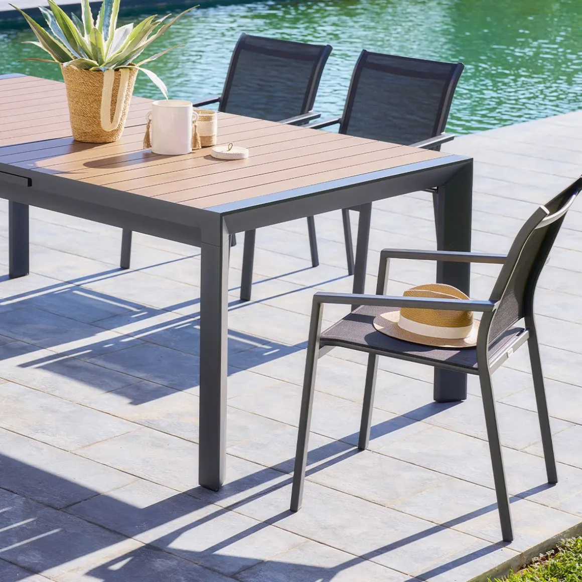 Mesa extensível automática Évasion honey e graphite 214-274cm