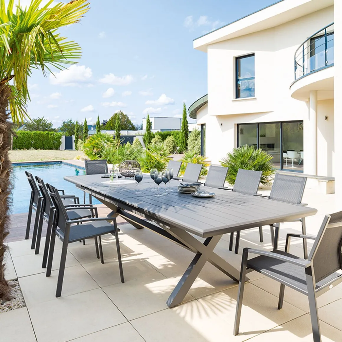 Mesa extensível AXIOME cinza ardósia 250-330cm