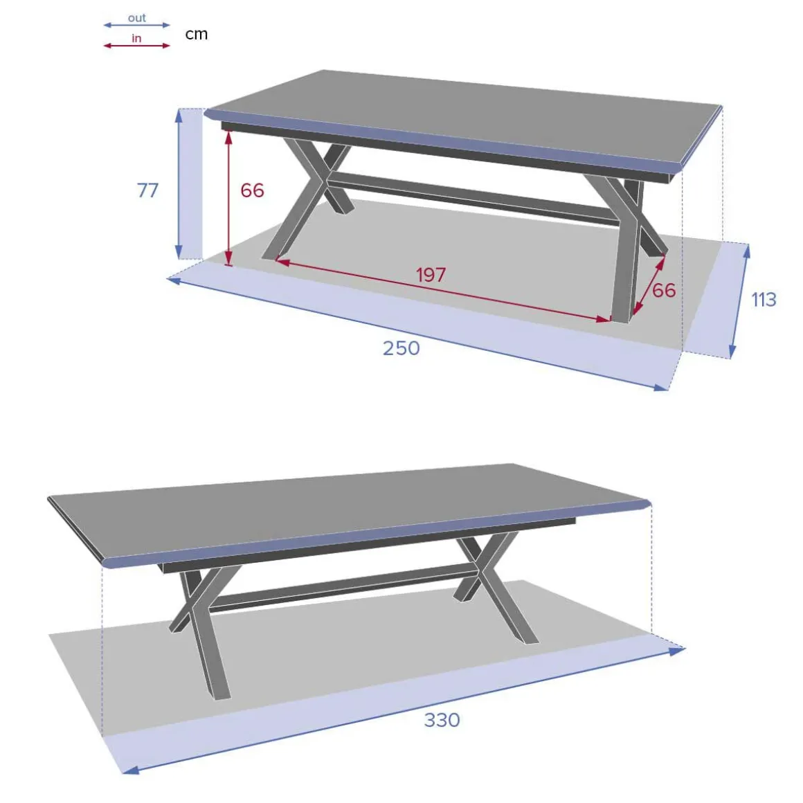 Mesa extensível AXIOME cinza ardósia 250-330cm
