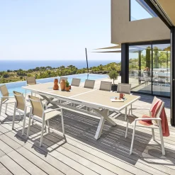 Mesa extensível AXIOME linho e branco 250-330cm