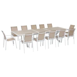 Mesa extensível AXIOME linho e branco 250-330cm