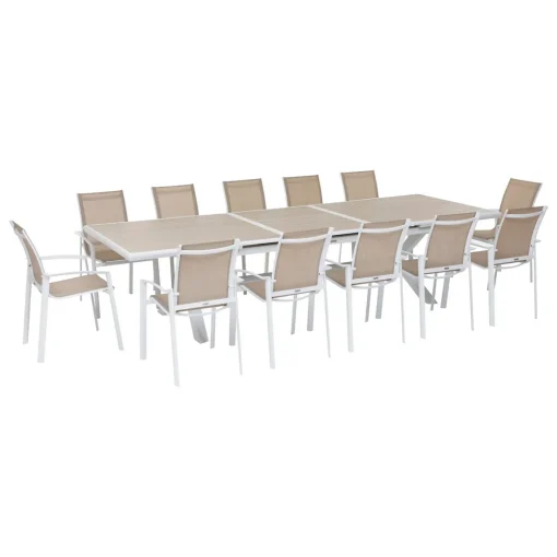 Mesa extensível AXIOME linho e branco 250-330cm