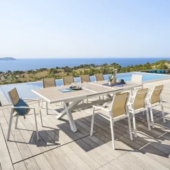 Mesa extensível AXIOME linho e branco 220-279cm