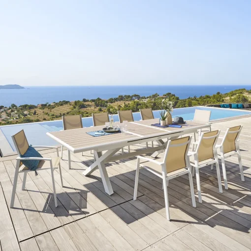 Mesa extensível AXIOME linho e branco 220-279cm