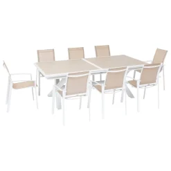 Mesa extensível AXIOME linho e branco 220-279cm