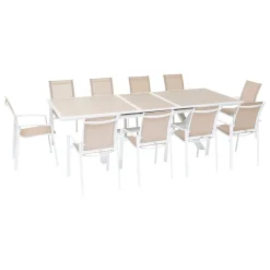 Mesa extensível AXIOME linho e branco 220-279cm