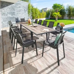 Mesa extensível com 12 lugares PAVANE cinza escuro