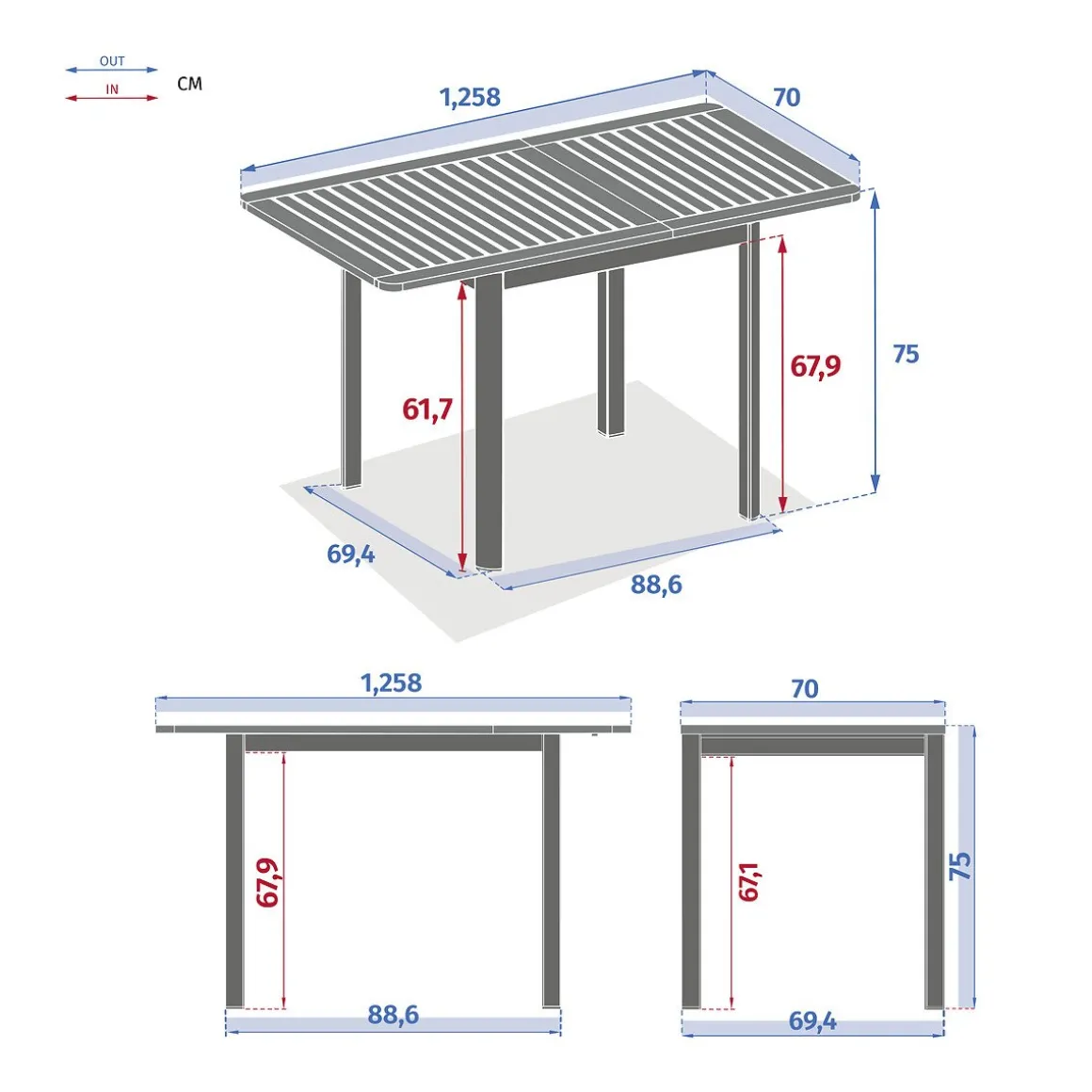 Mesa extensível FOLYA em alumínio e madeira eucalipto