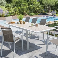 Mesa extensível PAVANE linho e branco 170-264cm
