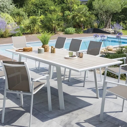 Mesa extensível PAVANE linho e branco 170-264cm