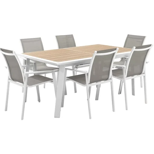 Mesa extensível PAVANE linho e branco 170-264cm