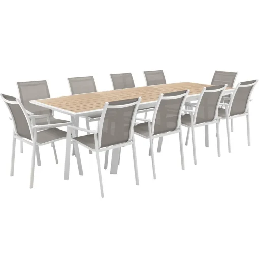 Mesa extensível PAVANE linho e branco 170-264cm