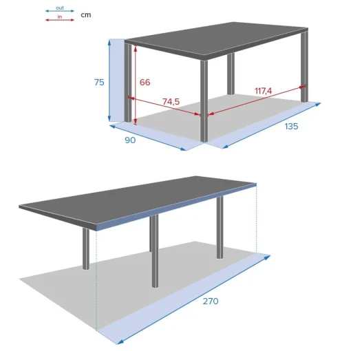 Mesa extensível PIAZZA cinza graphite 135-270cm