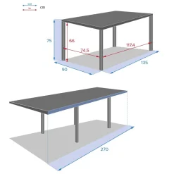 Mesa extensível PIAZZA cinza graphite 135-270cm