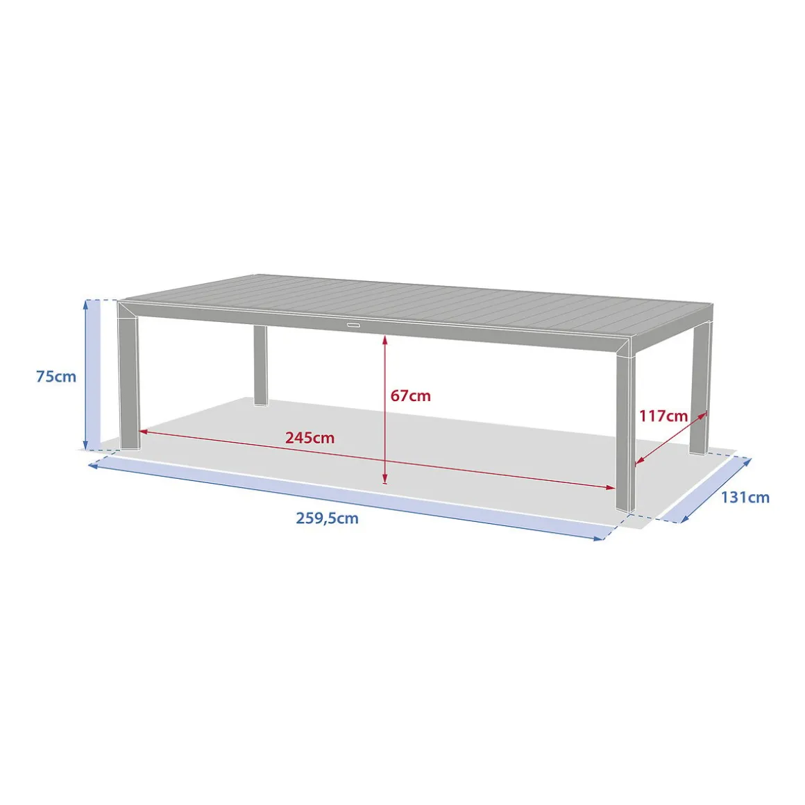 Mesa fixa EVASION em alumínio 12 lugares