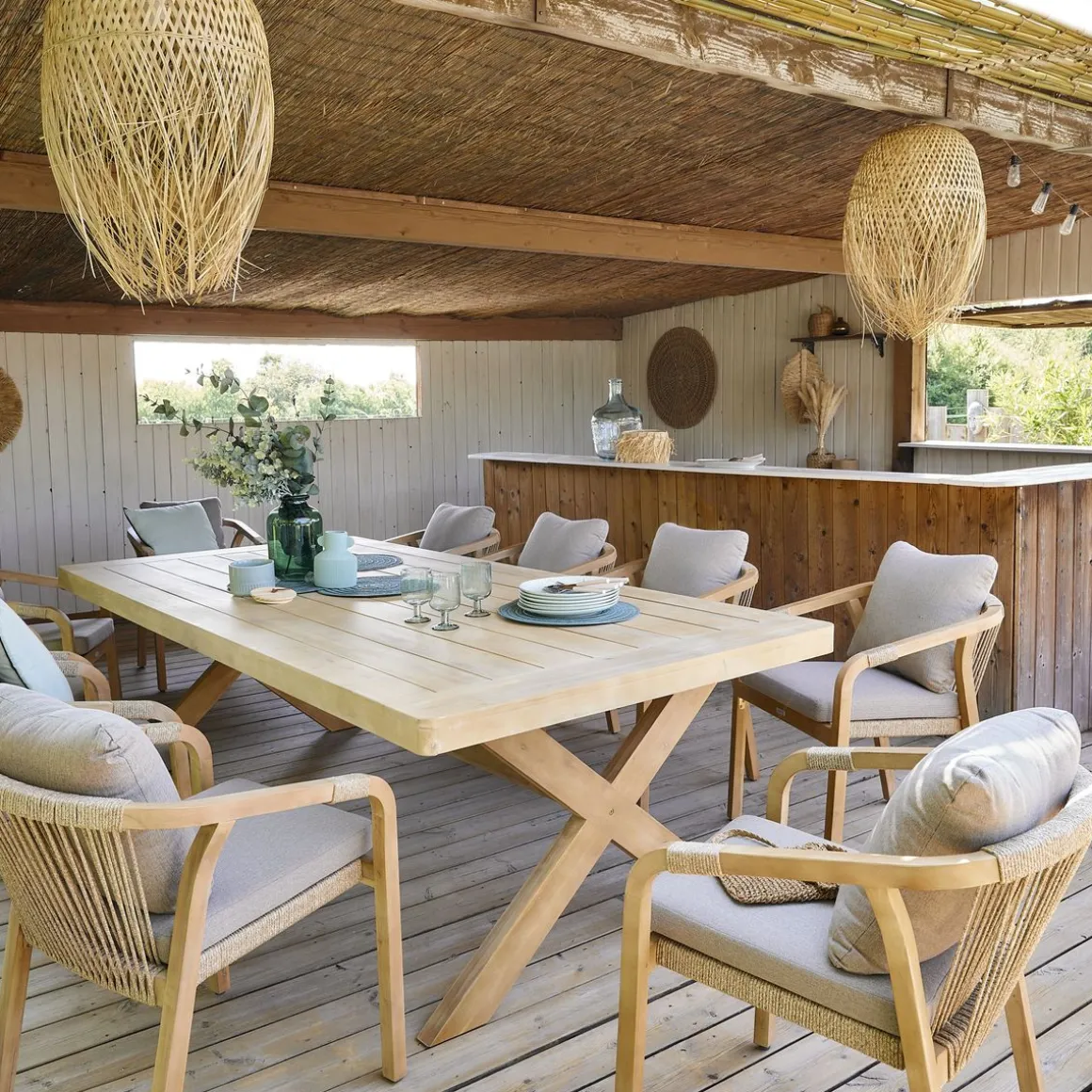 Mesa fixa XENIA em madeira acácia