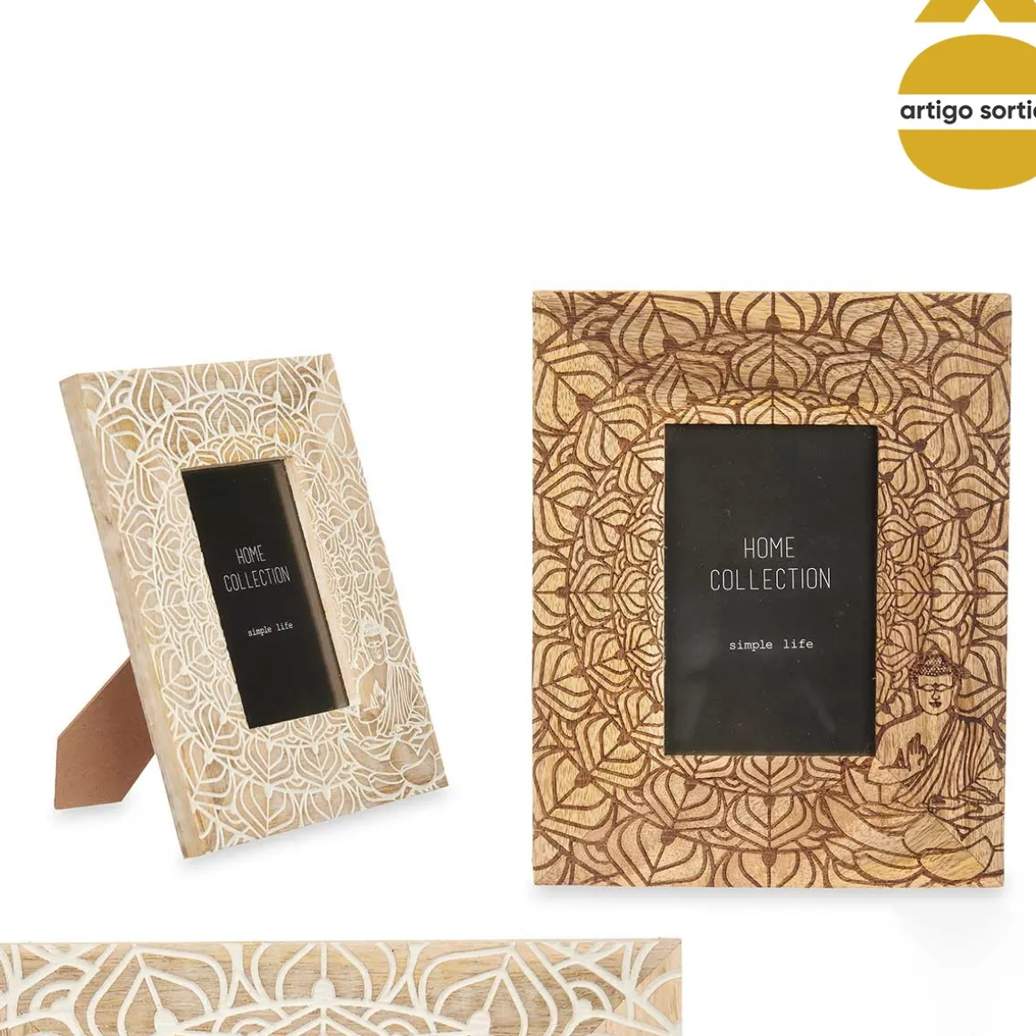 Moldura em madeira mango com decoração buda 10x15cm