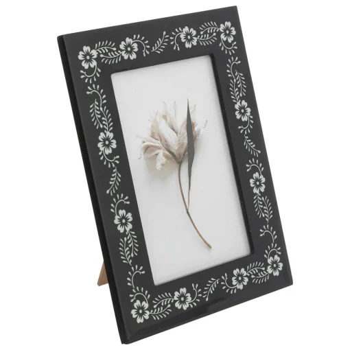 Moldura preta e branca com decoração flores 10x15cm