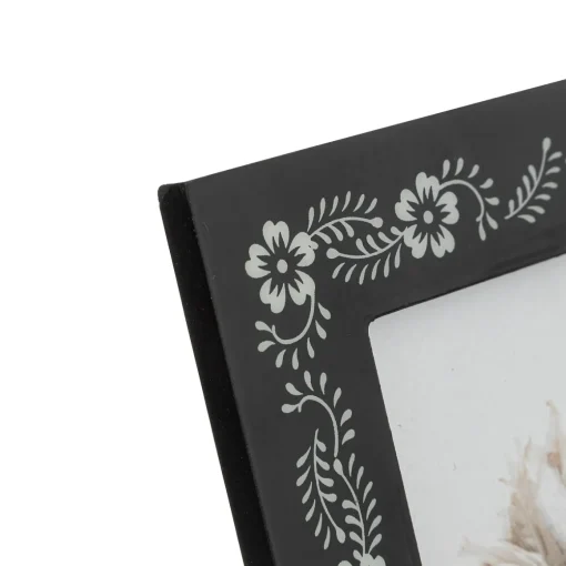 Moldura preta e branca com decoração flores 10x15cm