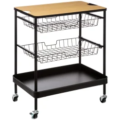 Móvel de apoio com 2 cestos e tabuleiro amovível em bambu