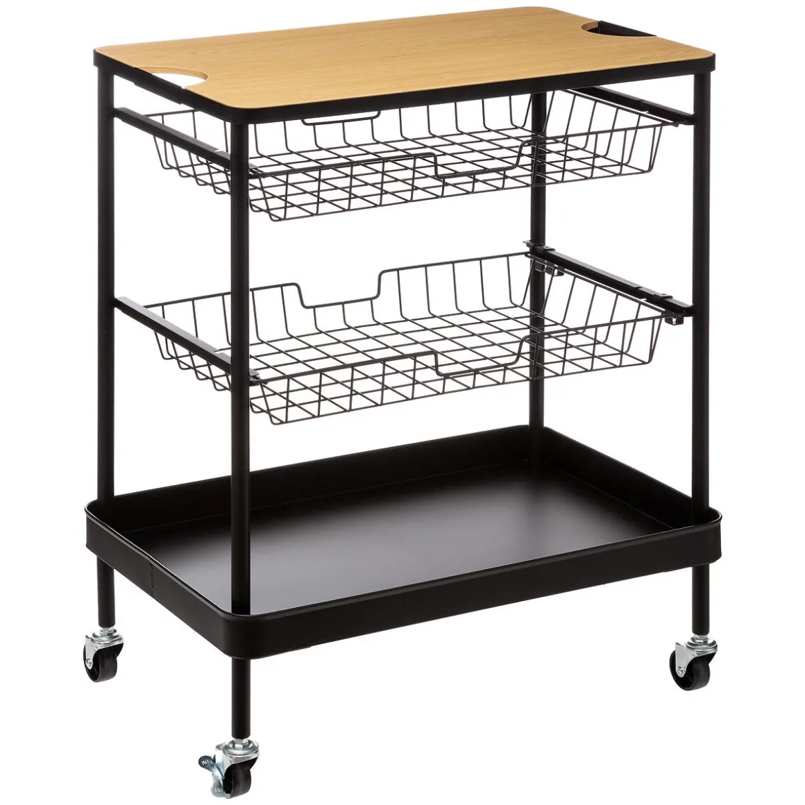 Móvel de apoio com 2 cestos e tabuleiro amovível em bambu