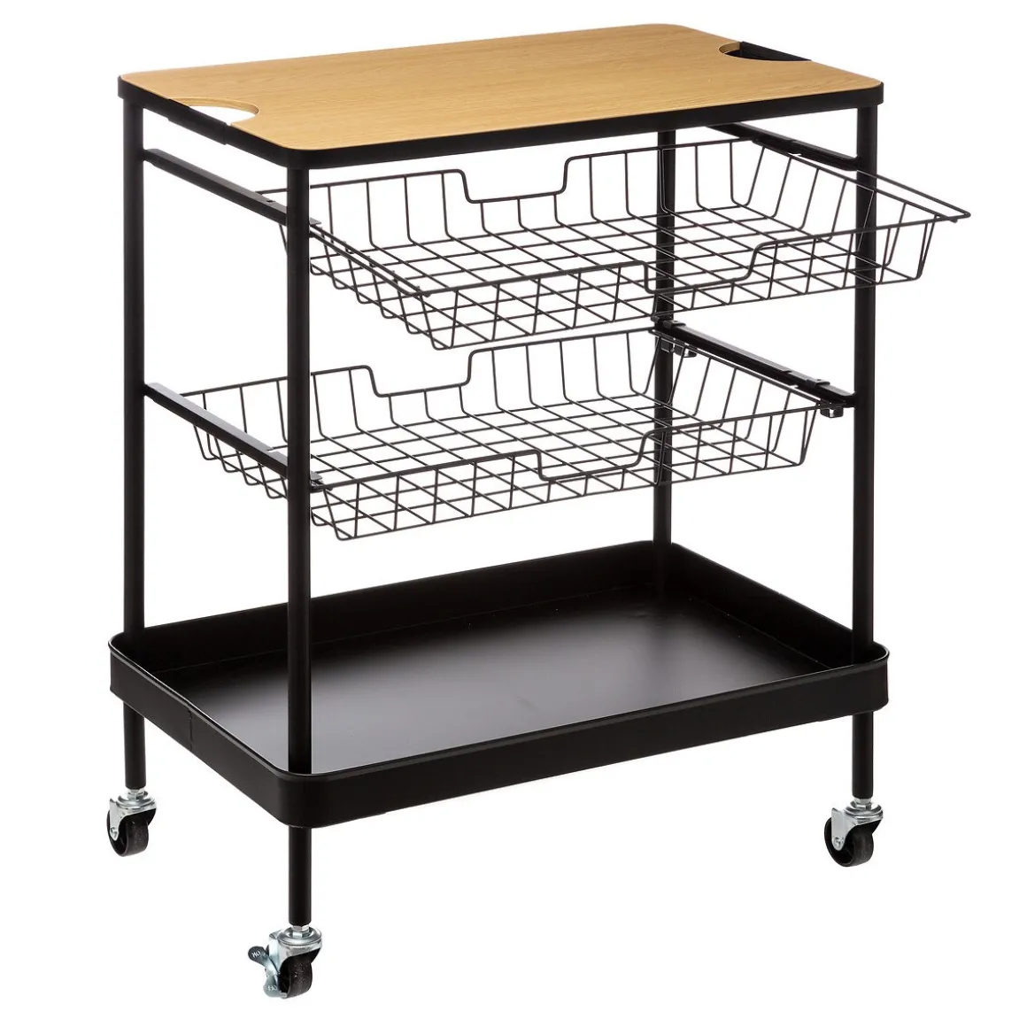 Móvel de apoio com 2 cestos e tabuleiro amovível em bambu