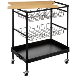 Móvel de apoio com 2 cestos e tabuleiro amovível em bambu