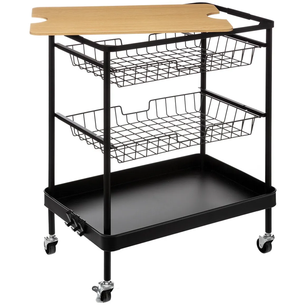 Móvel de apoio com 2 cestos e tabuleiro amovível em bambu