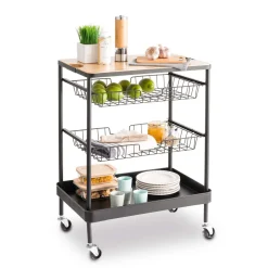 Móvel de apoio com 2 cestos e tabuleiro amovível em bambu