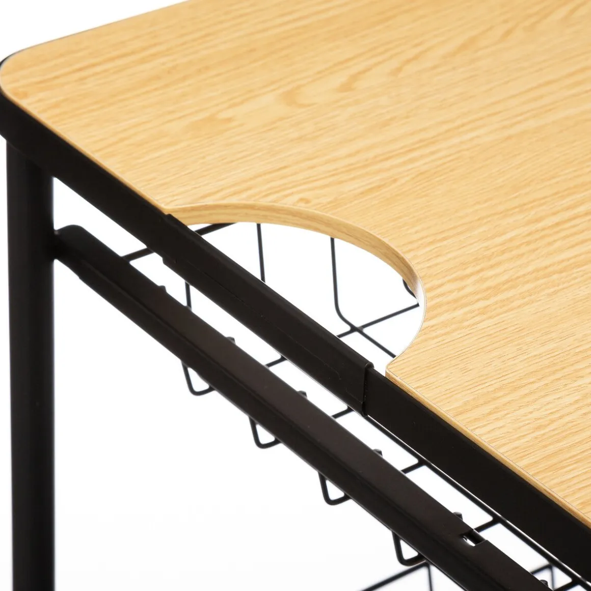 Móvel de apoio com 2 cestos e tabuleiro amovível em bambu