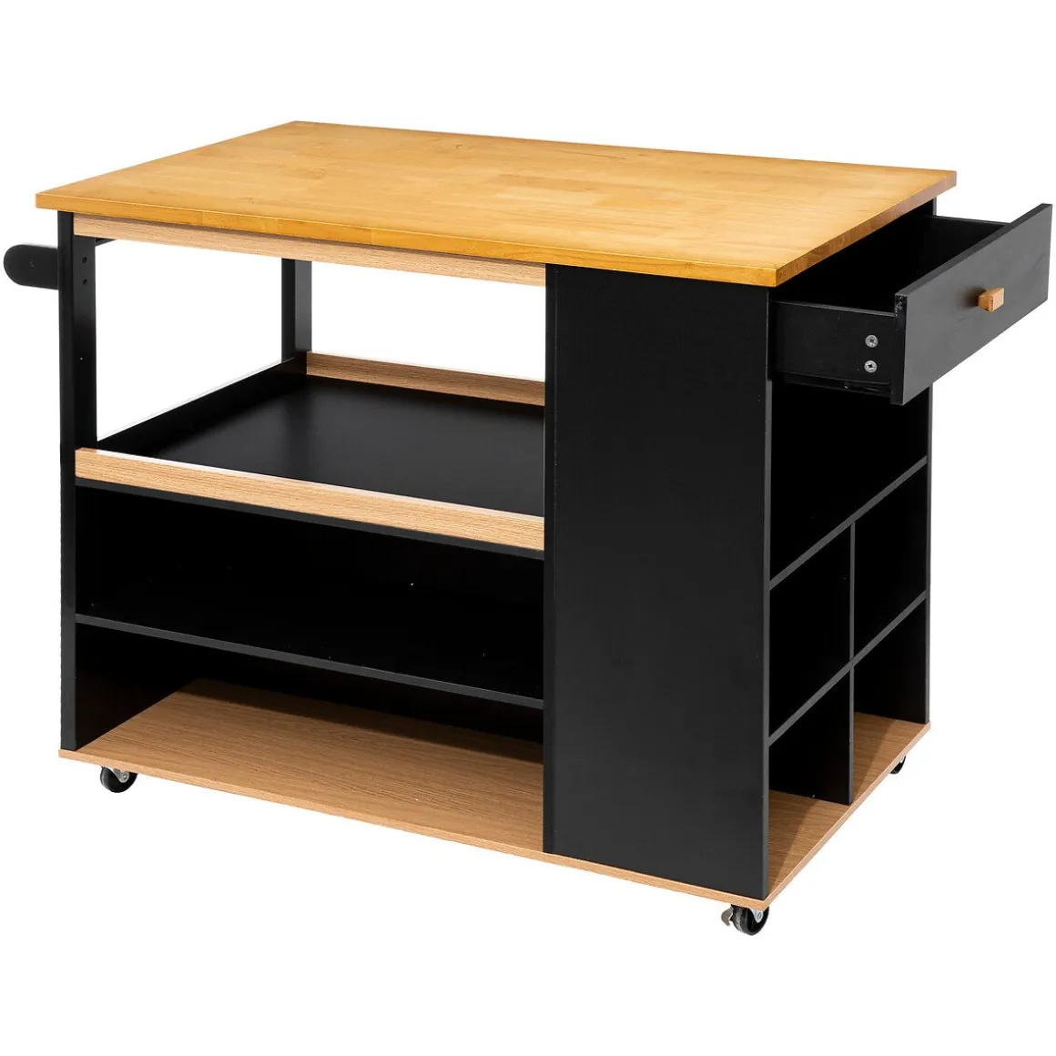 Móvel de apoio em madeira com rodas