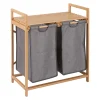 Móvel de apoio wc em bambu com 2 cestos para roupa