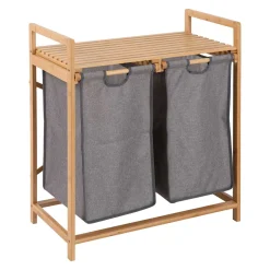 Móvel de apoio wc em bambu com 2 cestos para roupa