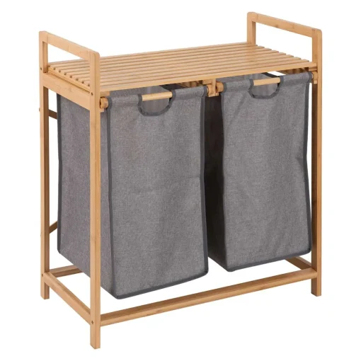 Móvel de apoio wc em bambu com 2 cestos para roupa