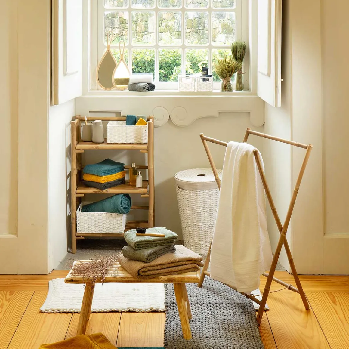 Móvel wc em bambu com 3 níveis 87,5cm