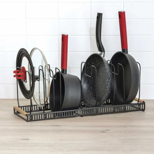 Organizador extensível para frigideiras e panelas