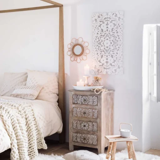 Painel decorativo FANNY branco esculpida em mdf 45x85cm