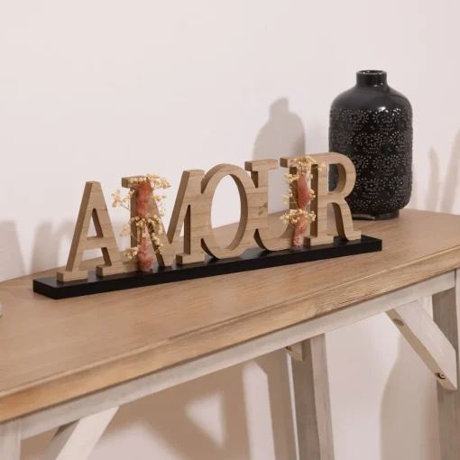 Palavra decorativa amour em mdf com flores