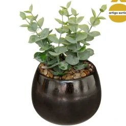 Planta artificial verde com vaso de ceramica