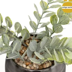 Planta artificial verde com vaso de ceramica