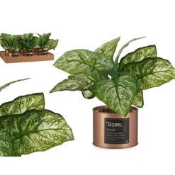 Planta artificial verde com vaso de metal